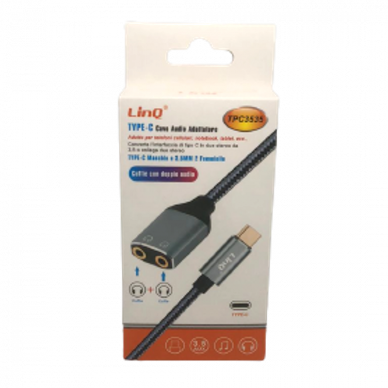 Adaptateur Audio USB-C Mâle / 2 Jack 3.5mm Femelle (Casque) Nylon Tressé LinQ TPC3535 — LinQ · Smarty Paris 18e